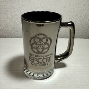 Disney World EPCOT CENTER Vintage Silver Gray Glass Mug Etched Souvenir Drinking